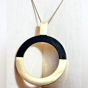 Gold and Black Round Pendant Necklace - Women Jewelry 29" can be shortened